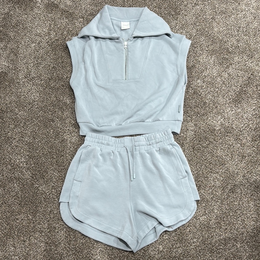 Varley Blue Sleeveless Polo Crop Top